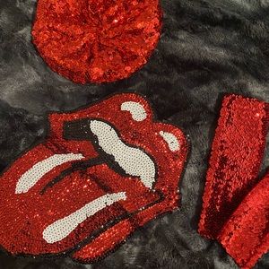 RED SEQUIN ROLLING STONES BACKPATCH + MATCHING BERET & SLEEVES DIY ROCK AND ROLL